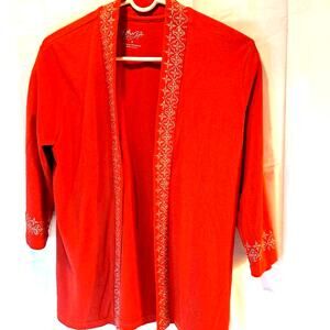 Ultra Softs Women's Cardigan Sweater 3/4 Sleeve Embroidered S New